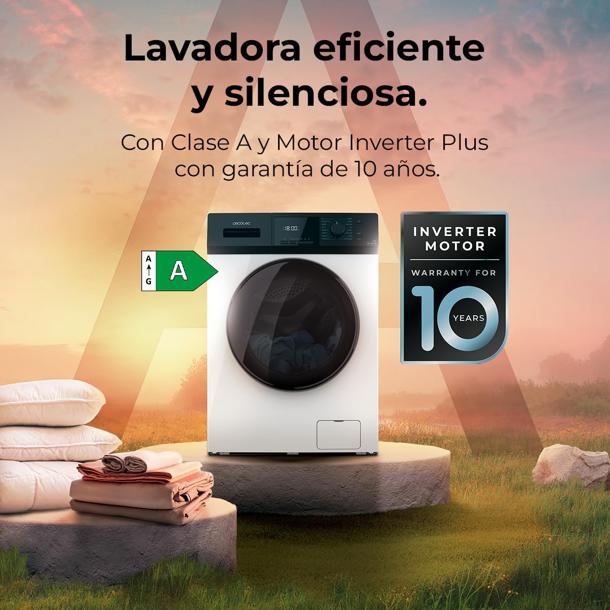 Cecotec Lavadora 8 Kg Carga Frontal Bolero Dresscode 8500 Inverter A. 1900 W, 1400 rpm, Motor Inverter Plus, Bajo Consumo, 16 Programas, SteamMax, Delay Start, Blanco