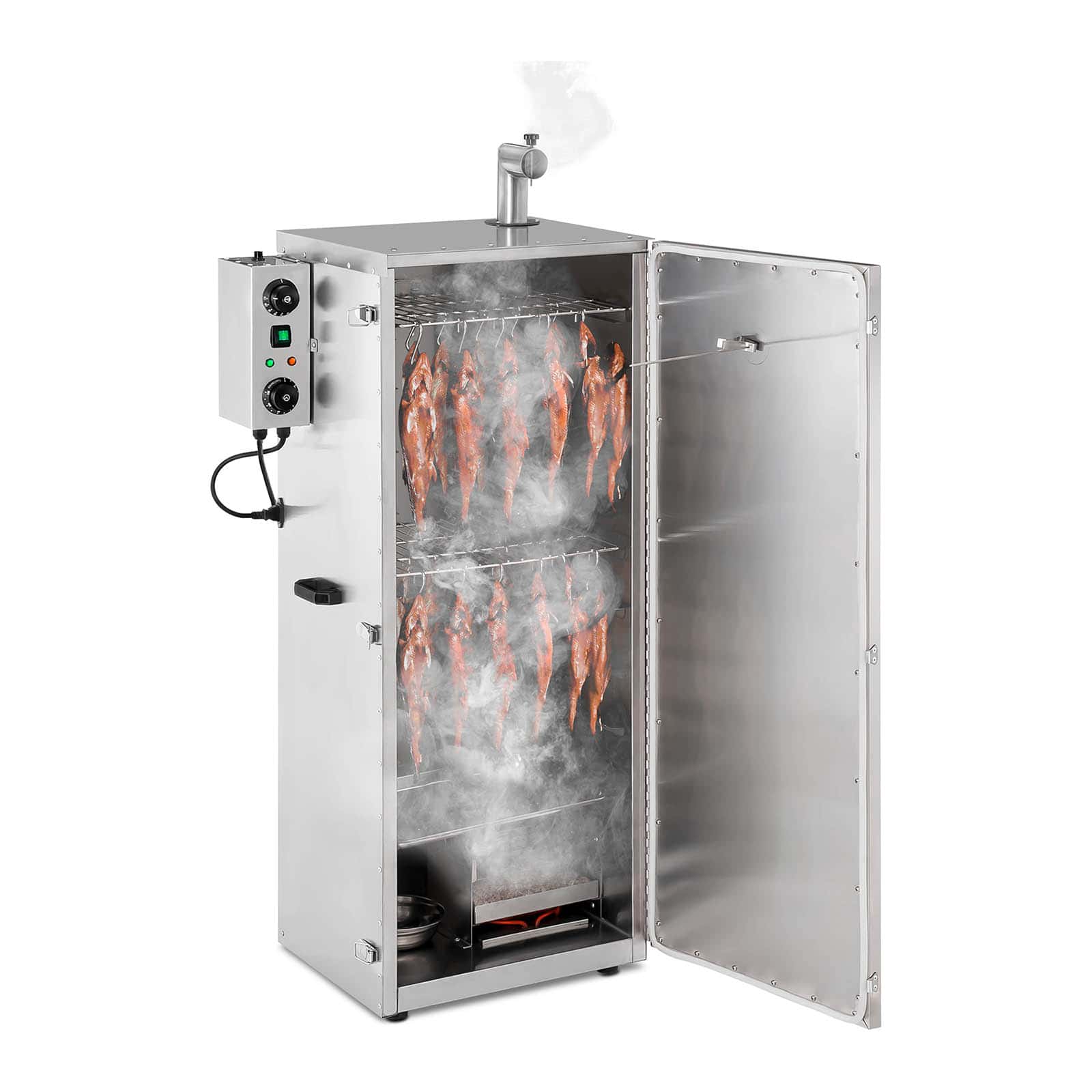 Fumoir professionnel à viande poisson chaud froid armoire inox volume 147 litres minuterie 0 - 120 min puissance 1 000 watts matériau acier inoxydable 0 - 100 °c 14_0003972