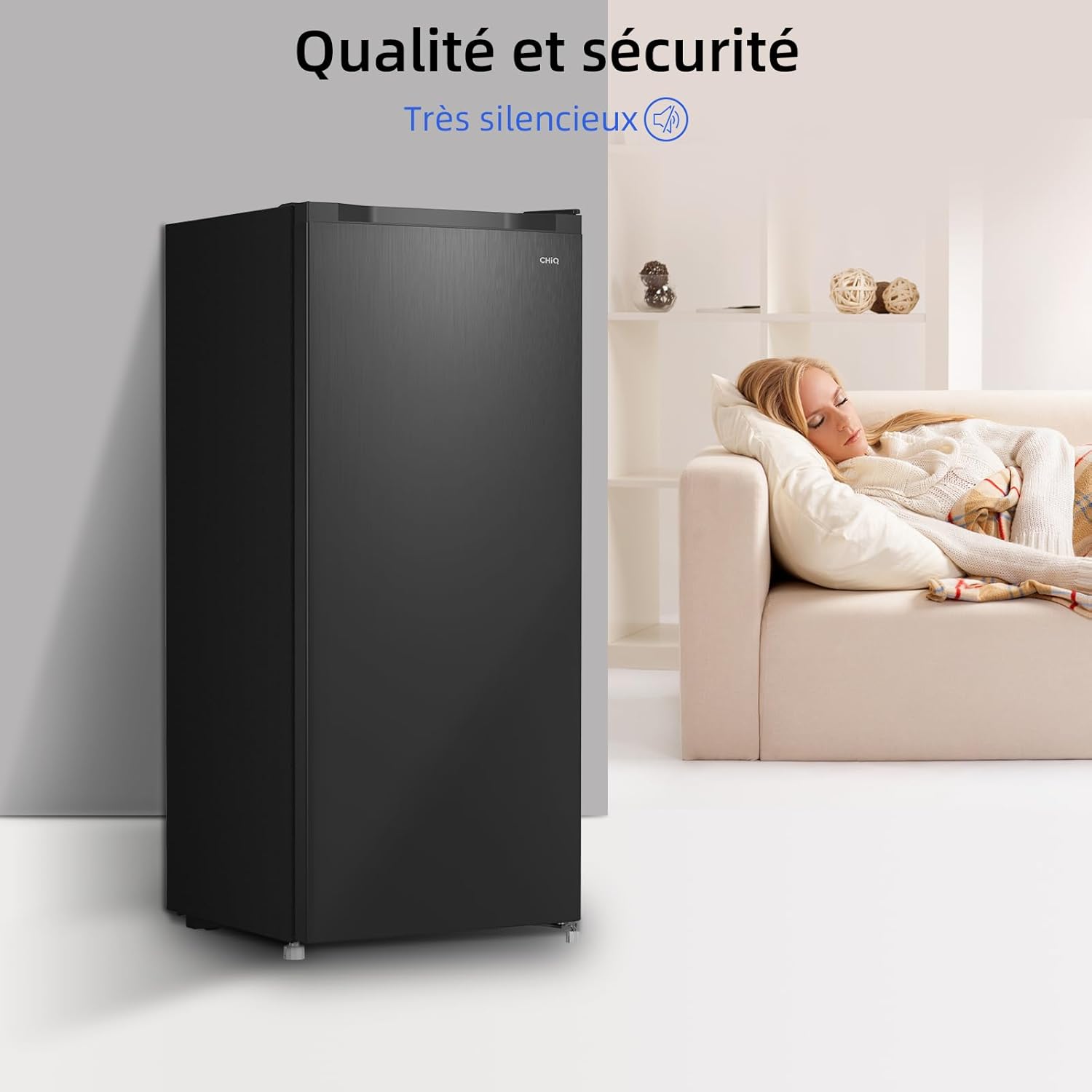 CHiQ Congélateur armoire avec une capacité de 145L, Congélation rapide, Thermostat réglable, Silencieux, Porte réversible, Noir, Classe énergétique E FSD160D4E