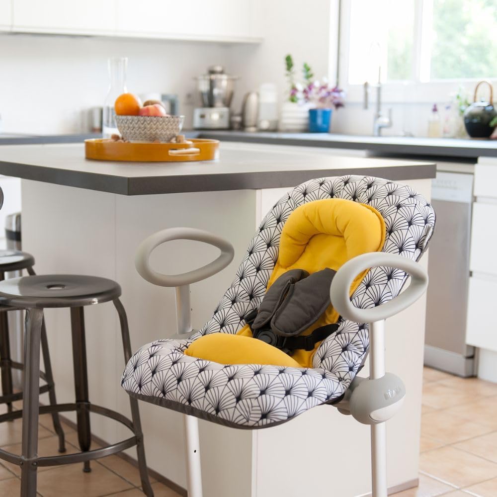 Béaba, Transat Up & Down IV, Transat Réglable en Hauteur, Unisexe pour Bébé et Enfants, 3 Positions d'Inclinaison, Harnais Sécurité 5 Points, Réducteur de Naissance, Gris minéral et miel