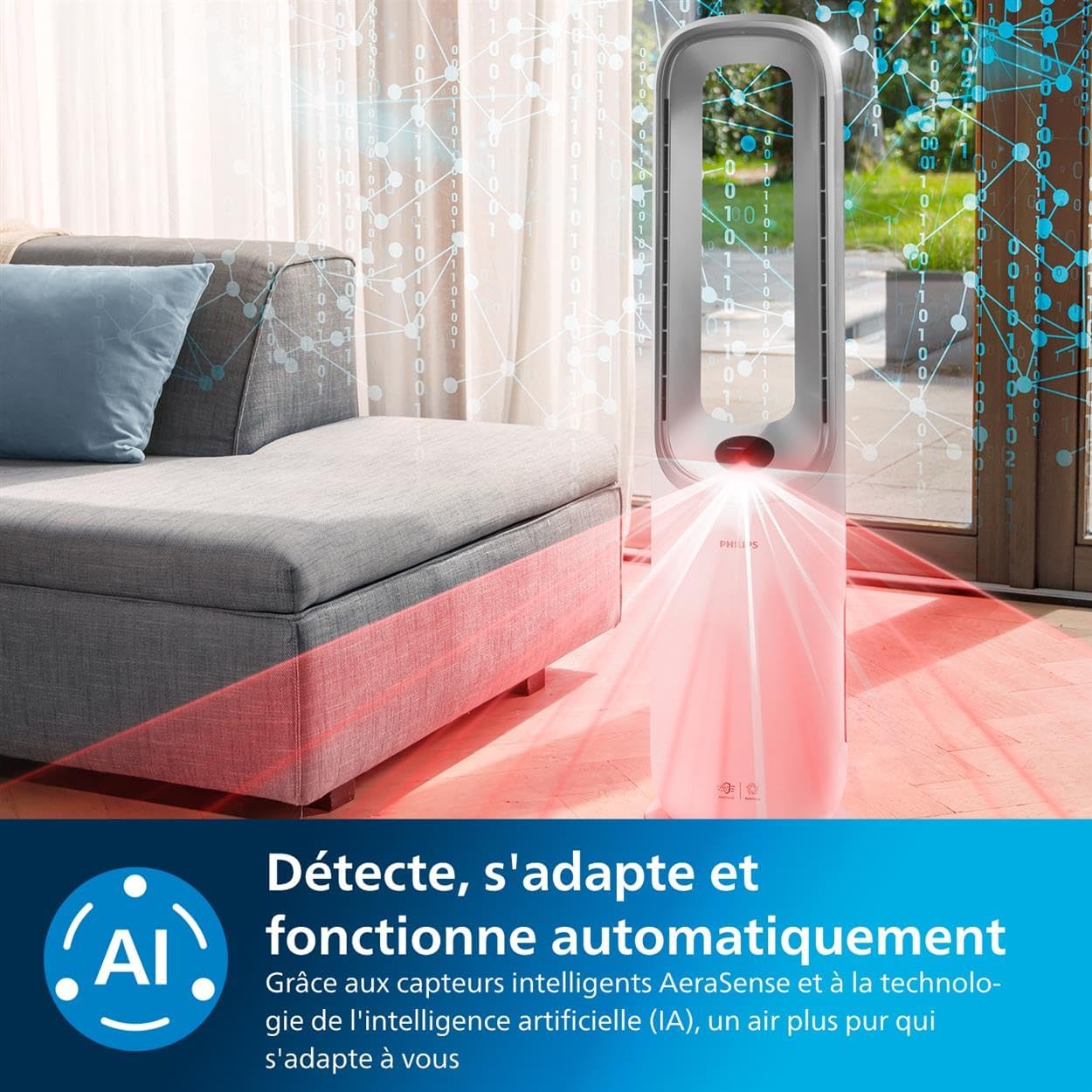 Philips Air Performer 3-en-1 : Purificateur, Chauffage & Ventilateur Rafraîchisseur – Nettoie 70m², Élimine 99,97% des Allergènes et Polluants. Filtre HEPA, Capteurs Intelligents, App (AMF870/15)