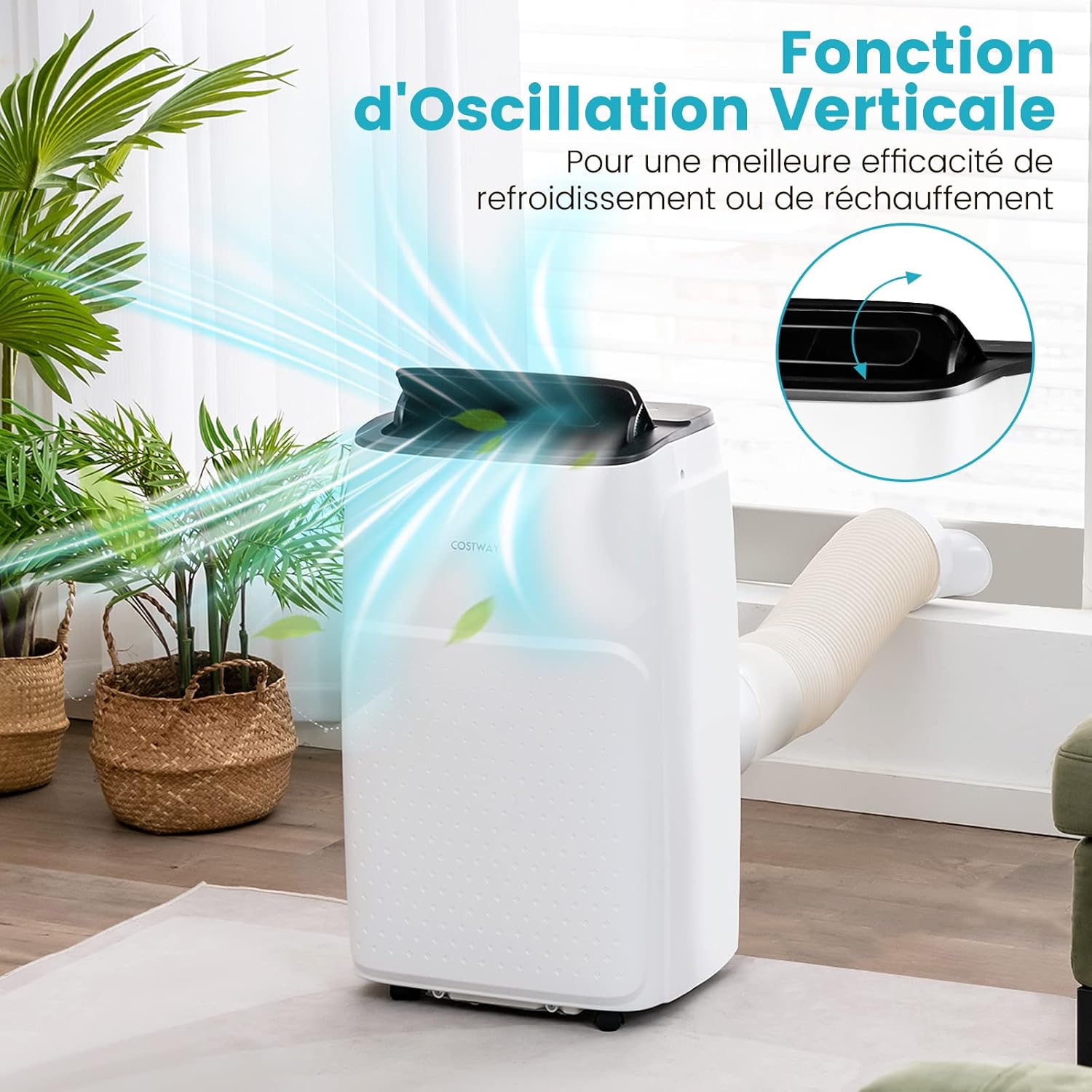 COSTWAY Climatiseur Mobile Silencieux 16000BTU, 5 EN 1,Refroidissement,Chauffage,Ventilateur,Déshumidificateur,Mode Nuit,Climatisation Rapide,Clim Mobile