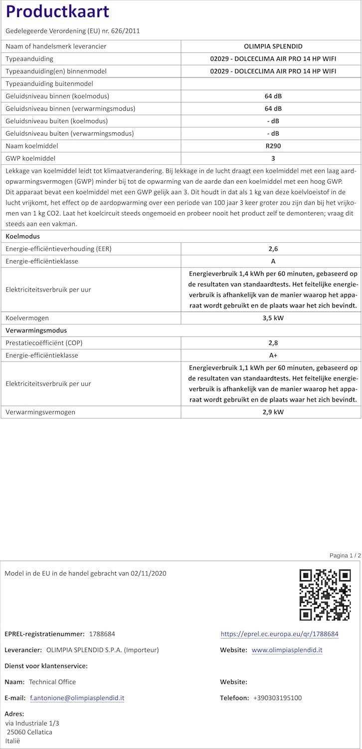 Olimpia Splendid-02265 Dolceclima Compact 8X- Climatiseur portable 3-en-1 : Refroidissement, ventilation, déshumidification, 8 000 Btu/H, 2.1 Kw, Gaz R290, blanc-pour les pièces jusqu'à 60m³