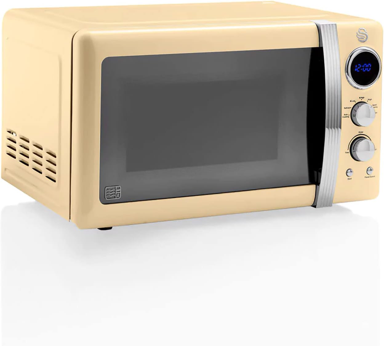 Swan Retro SM22030GRNEU Micro-ondes Numérique 20L, 5 Niveaux de Puissance, Fonction Décongélation, Minuterie 60 Minutes, Porte à Effet Miroir, Plateau Tournant 27cm, Design Vintage, Gris, 800W