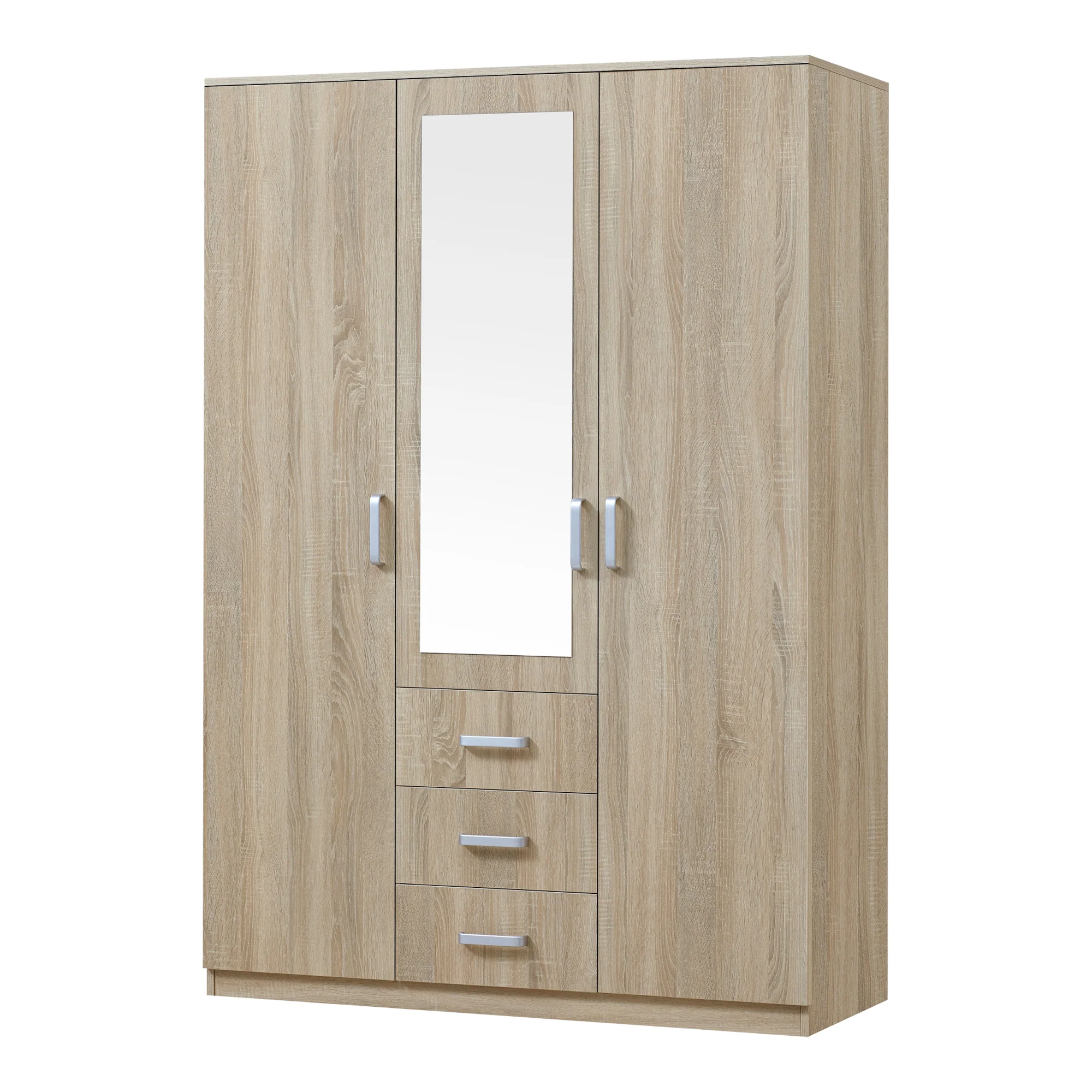 Armoire de chambre garde-robe moderne meuble de rangement intemporel 5 étagères 3 tiroirs + miroir MDF 176 x 120 x 52 cm effet chêne sonoma 03_0006369