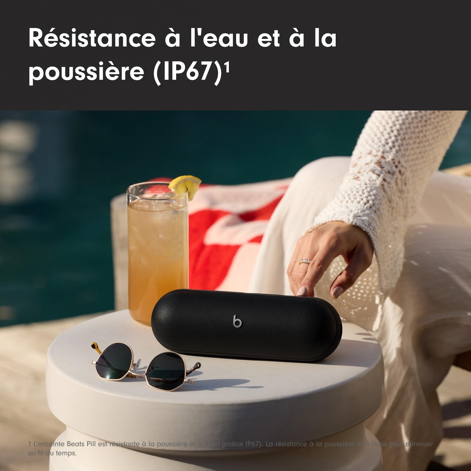 Beats Pill – Enceinte sans Fil Bluetooth et Recharge Mobile Via USB-C – Jusqu'à 24 Heures d'autonomie, résistance à l'eau (IP67), compatibilité Apple et Android, Microphone intégré – Champagne