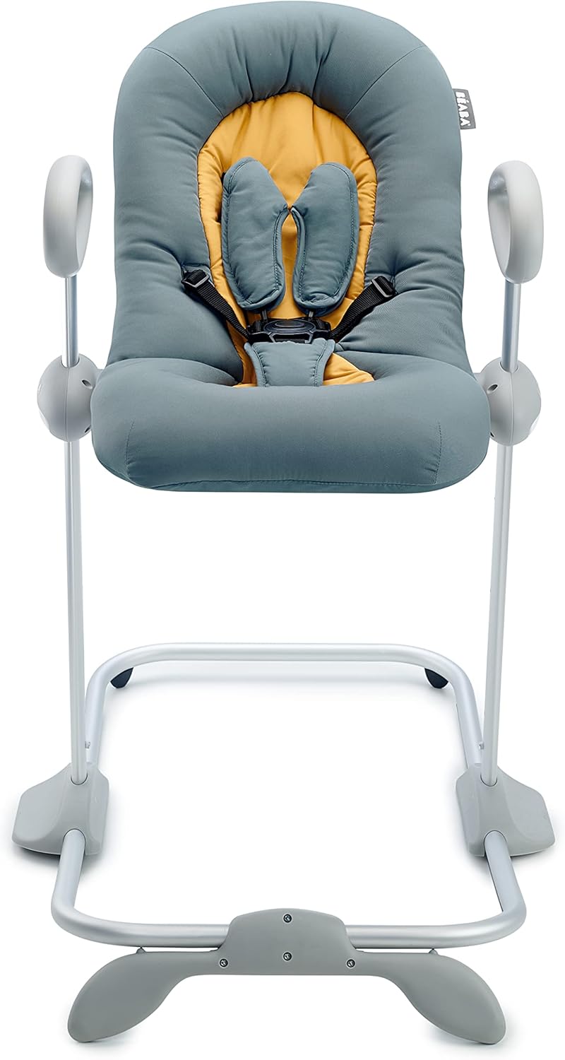 Béaba, Transat Up & Down IV, Transat Réglable en Hauteur, Unisexe pour Bébé et Enfants, 3 Positions d'Inclinaison, Harnais Sécurité 5 Points, Réducteur de Naissance, Gris minéral et miel