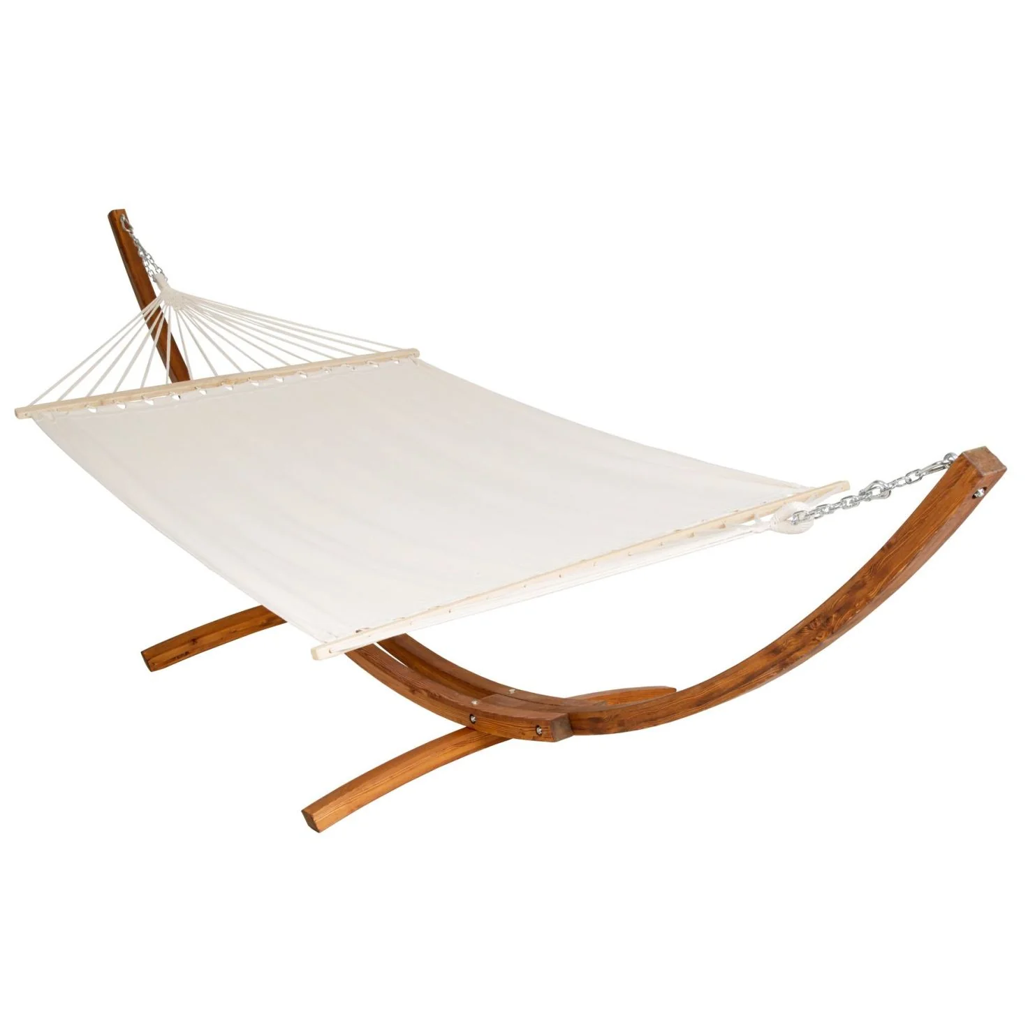 Hamac avec support 2 places double XXL support bois 4,15 mètres chaise longue blanc marron 08_0000198