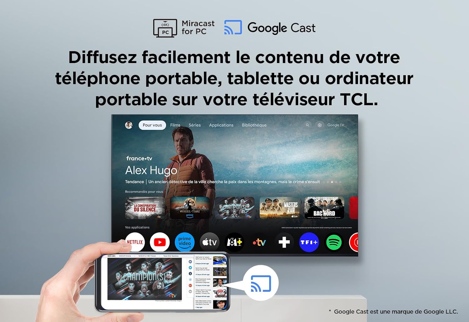 TCL 55V6B 55 Pouces 4K Ultra HD, HDR TV, Smart TV Powered by Google TV (Dolby Audio, Motion Clarity, Voice Control, Compatible avec Google Assistant, Chromecast intégré)