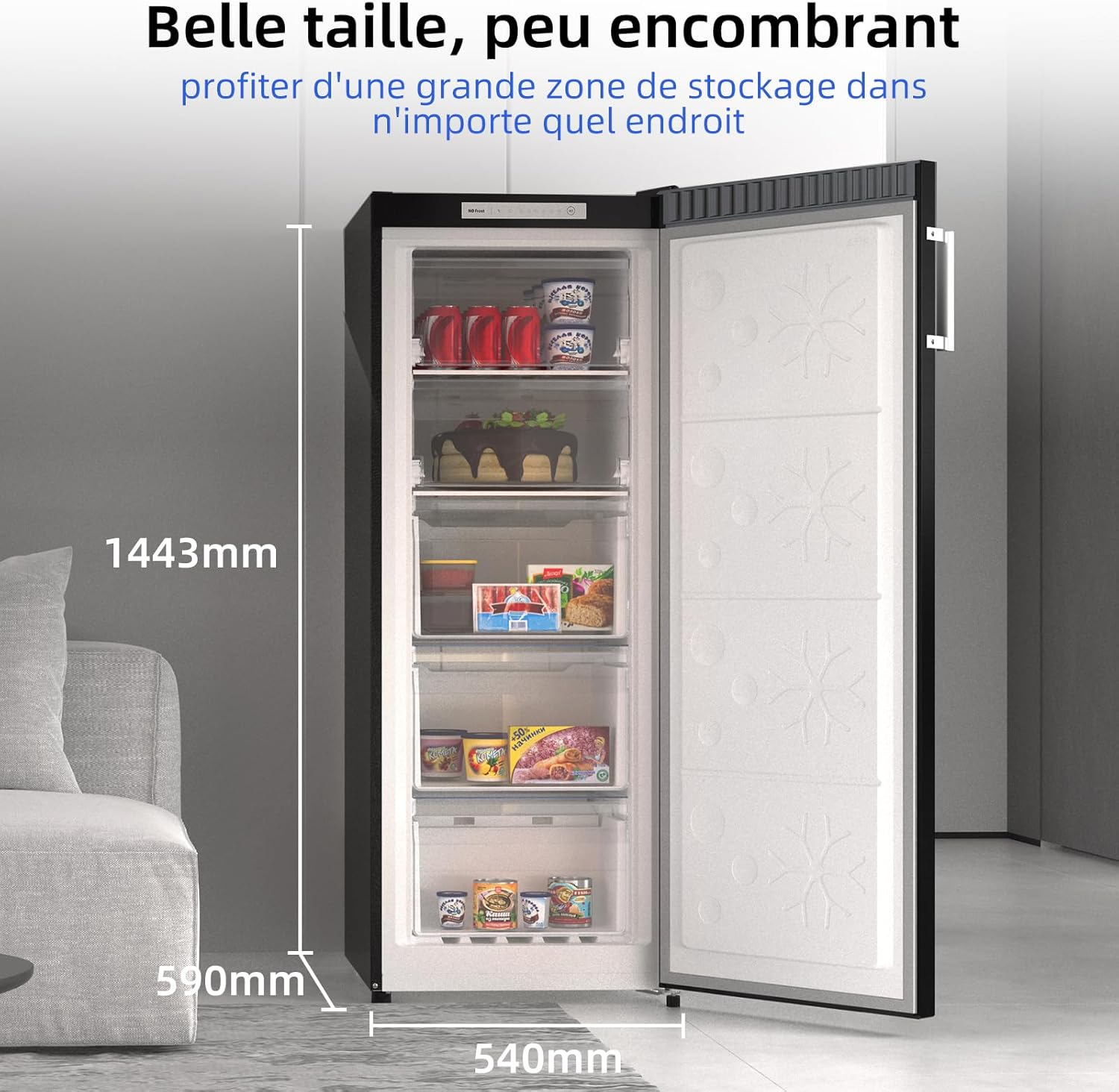 CHiQ Congélateur armoire avec une capacité de 145L, Congélation rapide, Thermostat réglable, Silencieux, Porte réversible, Noir, Classe énergétique E FSD160D4E