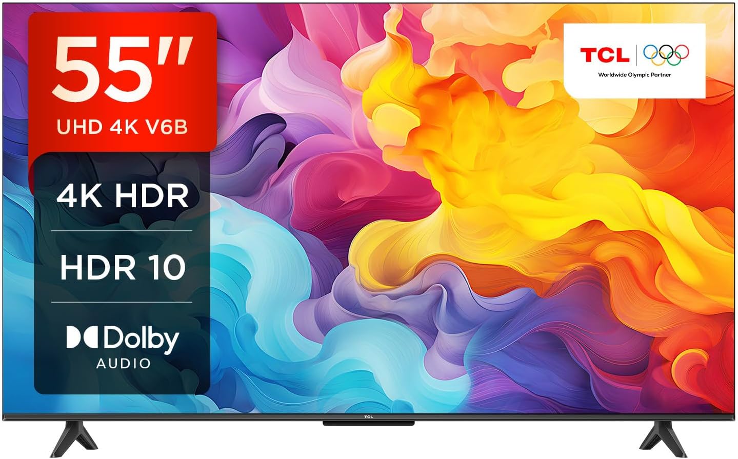 TCL 55V6B 55 Pouces 4K Ultra HD, HDR TV, Smart TV Powered by Google TV (Dolby Audio, Motion Clarity, Voice Control, Compatible avec Google Assistant, Chromecast intégré)