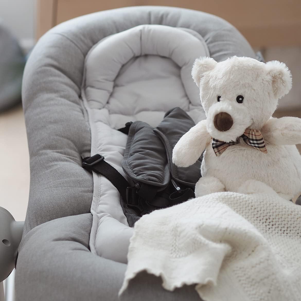 Béaba, Transat Up & Down IV, Transat Réglable en Hauteur, Unisexe pour Bébé et Enfants, 3 Positions d'Inclinaison, Harnais Sécurité 5 Points, Réducteur de Naissance, Gris minéral et miel