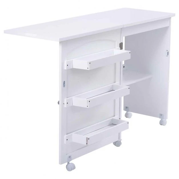 Table pour machine à coudre à roulettes pliable table roulante à 3 étagères en MDF 117 x 40 x 77 cm blanc 20_0009462