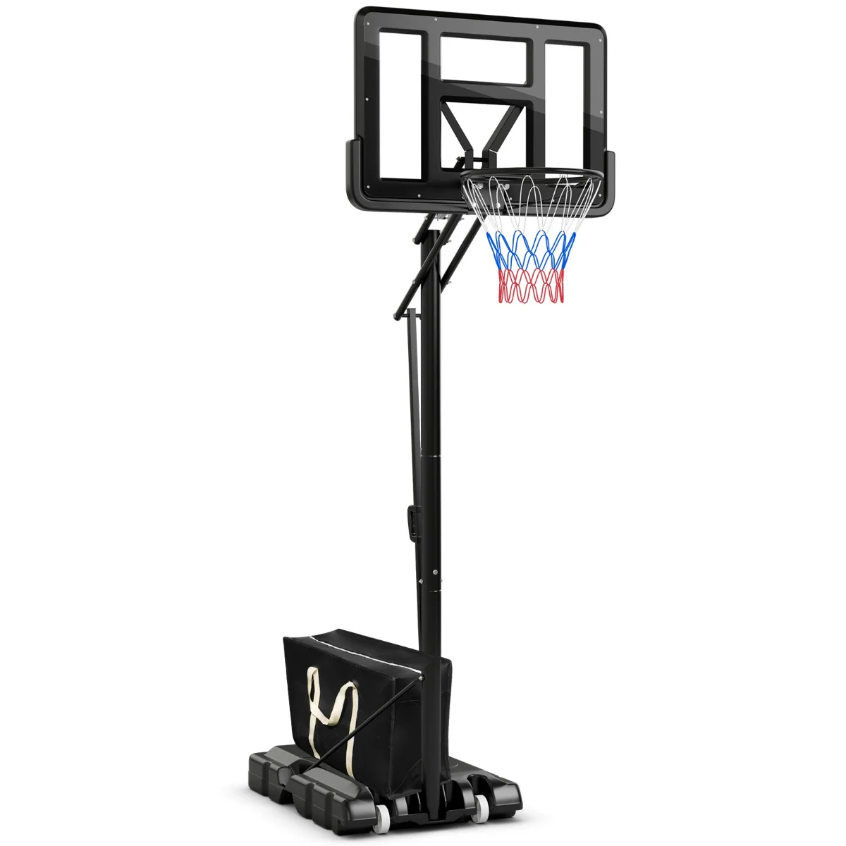 Panier de basket portable sur pied avec roulettes réglable 245-305 cm anneau arrière 111 cm base remplissable sac sécurisé 20_0005053