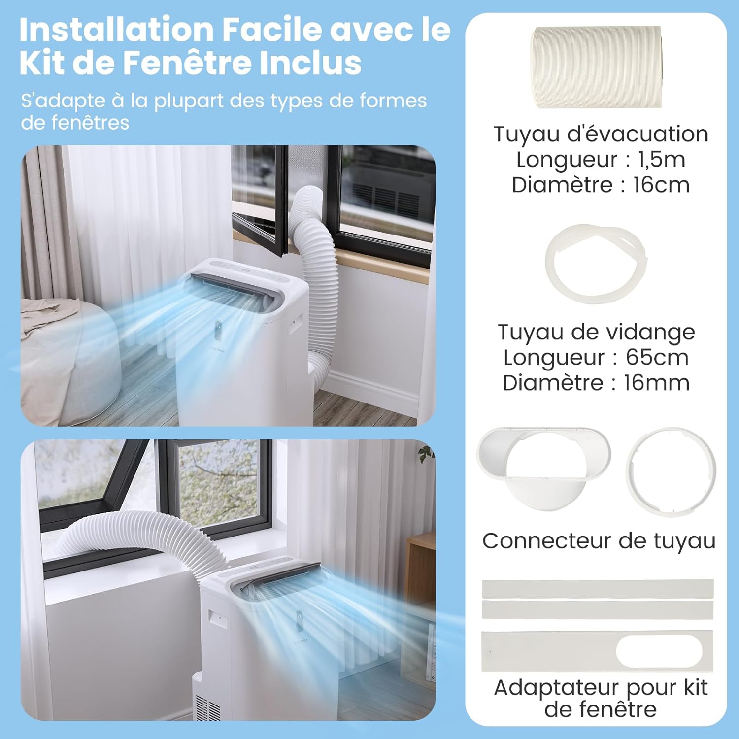 COSTWAY Climatiseur Mobile Silencieux 16000BTU, 5 EN 1,Refroidissement,Chauffage,Ventilateur,Déshumidificateur,Mode Nuit,Climatisation Rapide,Clim Mobile