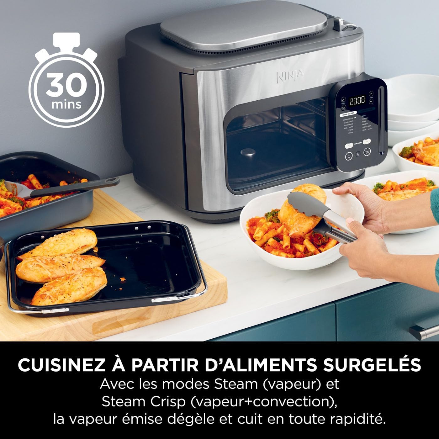 Ninja Combi 12-en-1 Multicuiseur, Four, Autocuiseur et Friteuse sans huile, 12 Fonctions de Cuisson, Repas de Taille Familiale en 15 Minutes, avec Plateau de Cuisson, Guide de Recettes, Gris, SFP700EU