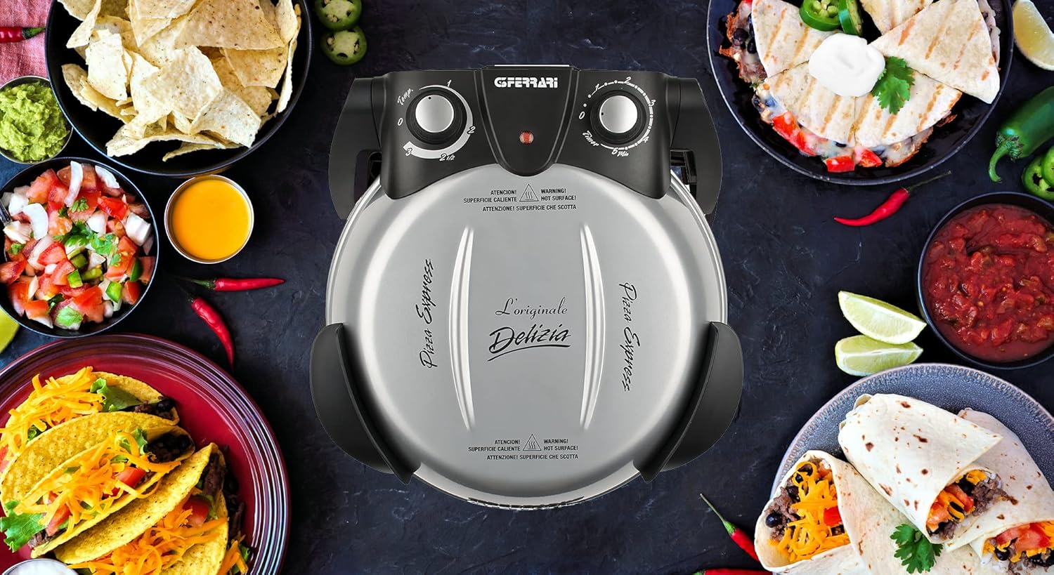 G3 Ferrari G10006 Pizza Exprimer Plaisir, Four Pizza, 1200 W, 400°C, Pierre Réfractaire (diamètre 31 cm), Minuteur 5', Livre de Recettes inclus, Noir