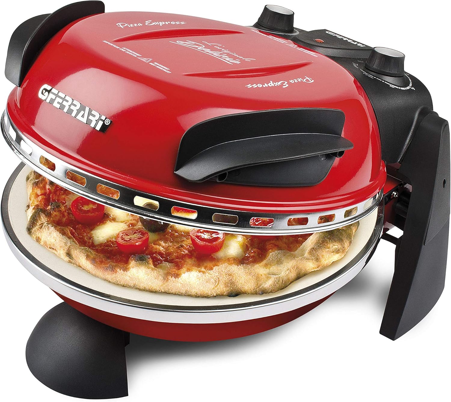 G3 Ferrari G10006 Pizza Exprimer Plaisir, Four Pizza, 1200 W, 400°C, Pierre Réfractaire (diamètre 31 cm), Minuteur 5', Livre de Recettes inclus, Noir