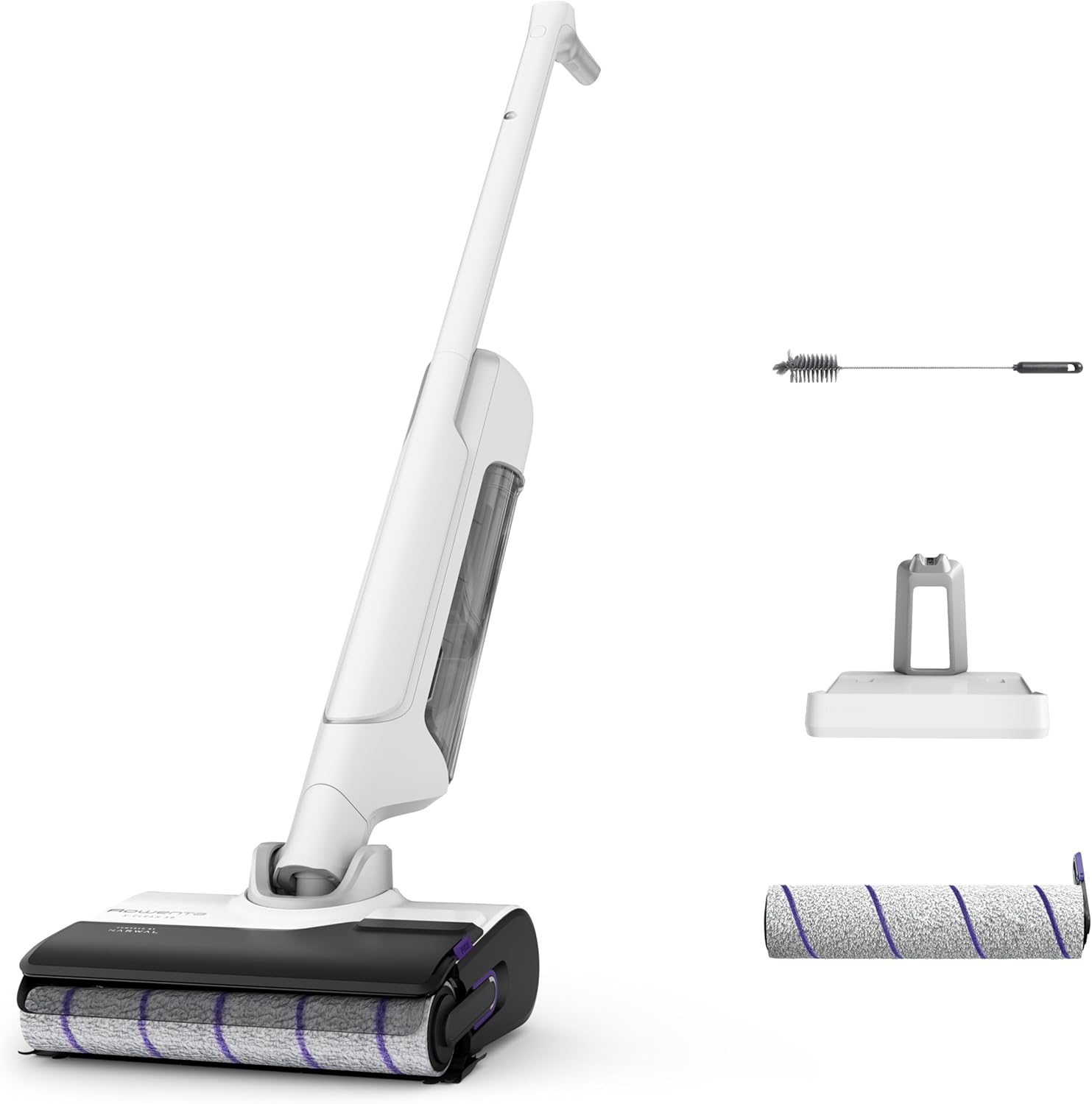Rowenta X-Clean 10, Aspirateur Laveur sans fil, Design Plat 180°, Auto-Nettoyage et séchage 65°C, Autonomie 60min, Parfait pour Tâches Tenaces et Poils d’Animaux GZ7540WO, Blanc