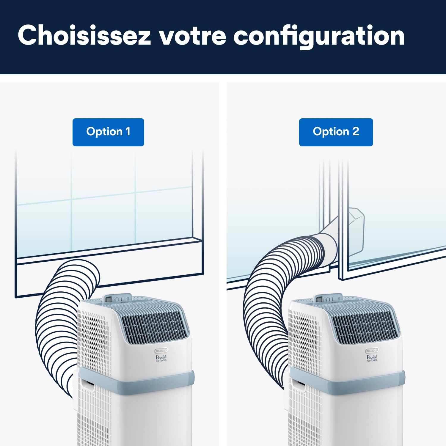 De'Longhi Pinguino Compact ES72 YOUNG, Modèle 2022, Climatiseur Mobile Silencieux, 8.300 BTU/h, 2,1 kW, 60m3, Gaz R290, Fonction Déshumidificateur, 24 Heures Timer, Classe Énergétique A, Blanc