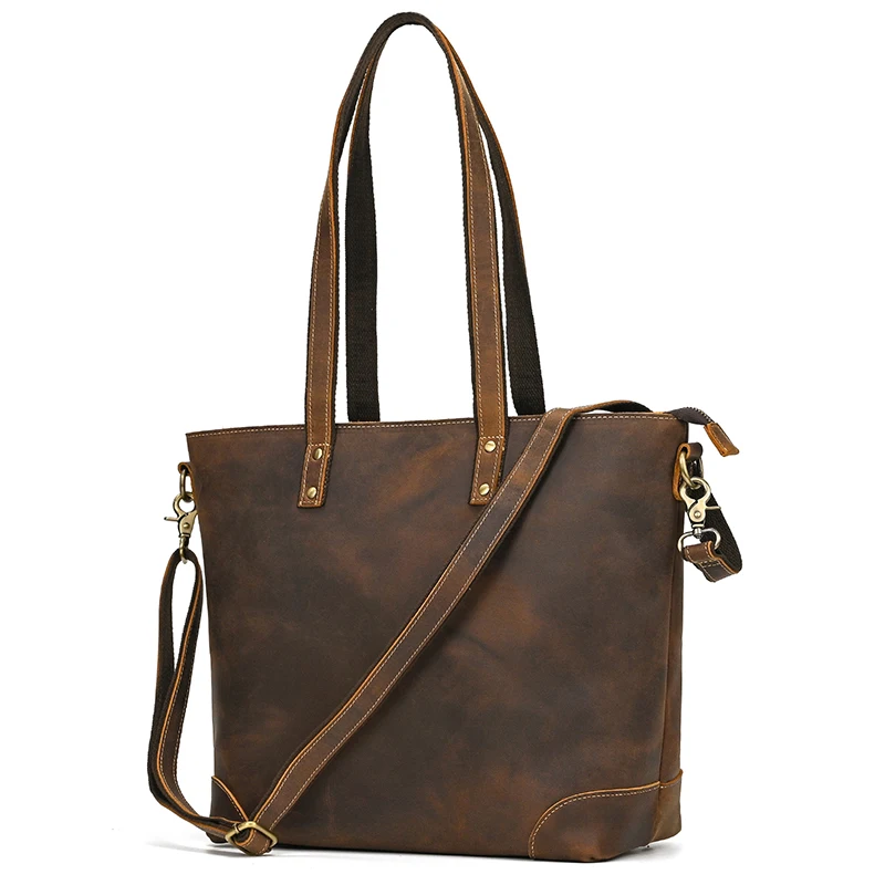 Luufan Genuine Leather Women��s Tote Big Capacity Daily Business Handbag 14 inch PC Bag Female Large Travel Shoulder Message Bag