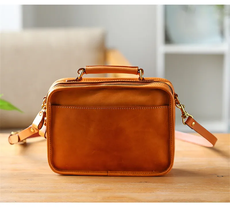 Fashion vintage natural genuine leather ladies small multi-pocket handbag organizer designer luxury real cowhide shoulder bag