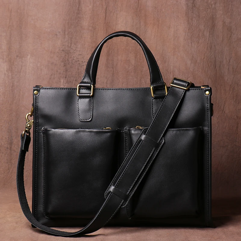 ZRCX Vintage Man Handbag Briefcase Men Shoulder Crazy Horse Genuine Leather Bags Brown Business Fashion 16 Inch Laptop Bag