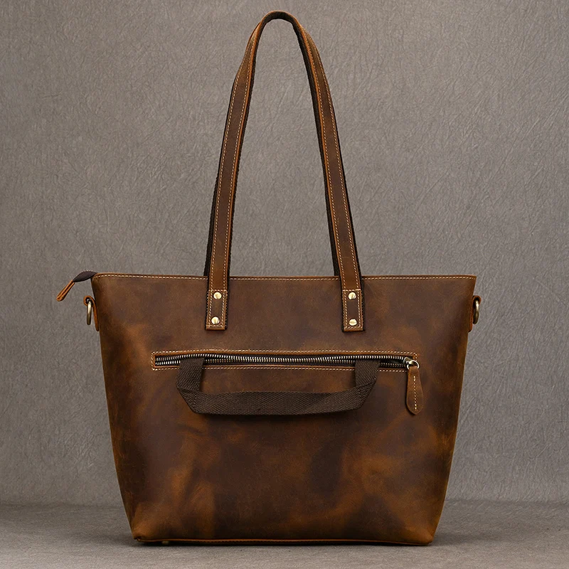 Luufan Genuine Leather Women��s Tote Big Capacity Daily Business Handbag 14 inch PC Bag Female Large Travel Shoulder Message Bag