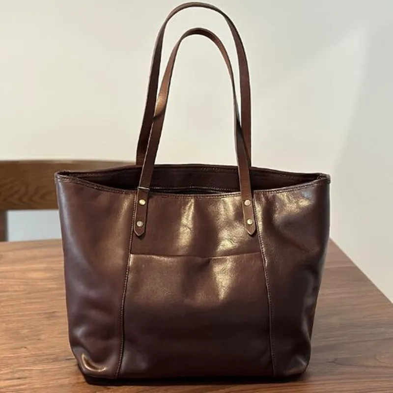 Shoulder big bag Shopping bag head layer cowhide bag 2024 Fall/winter leather women's bag Weekend trip shopping bag cowhide