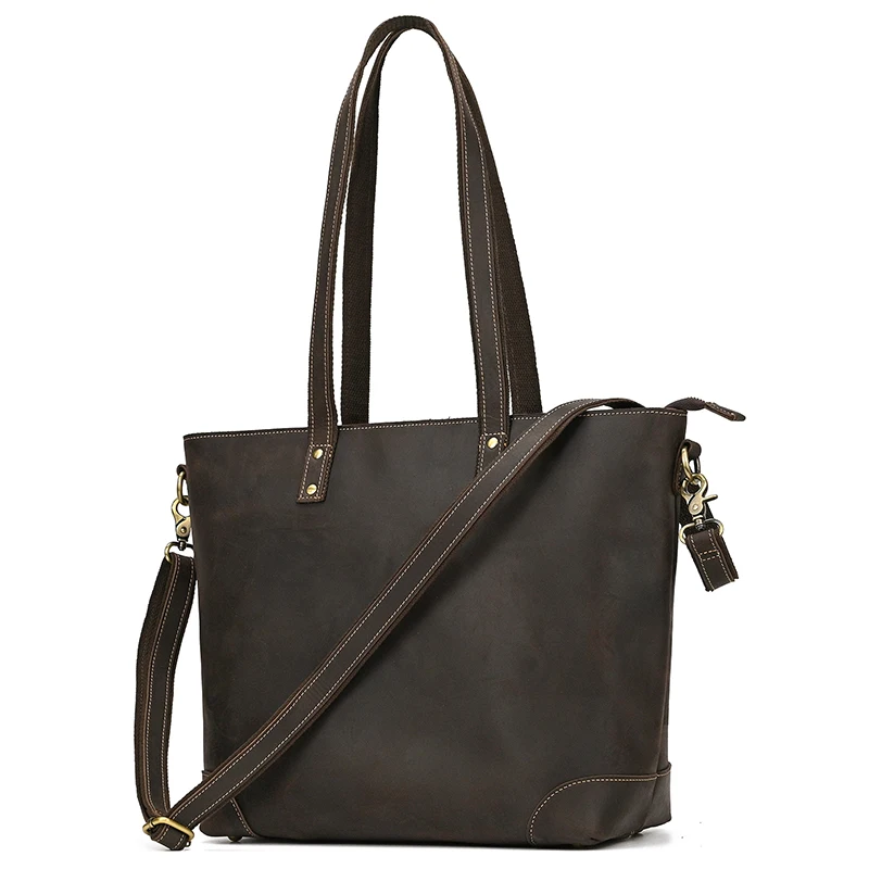 Luufan Genuine Leather Women��s Tote Big Capacity Daily Business Handbag 14 inch PC Bag Female Large Travel Shoulder Message Bag