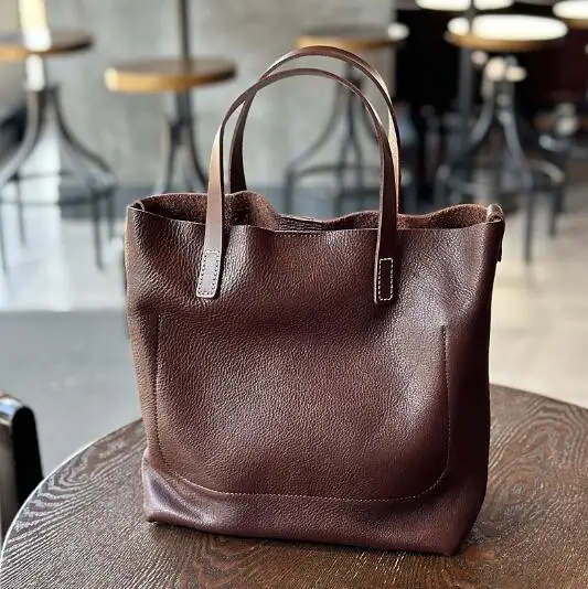 Avocado green Japanese vintage cowhide handbag Female fashion trend temperament commuter bag leather shoulder crossbody bag