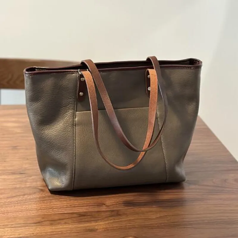 Shoulder big bag Shopping bag head layer cowhide bag 2024 Fall/winter leather women's bag Weekend trip shopping bag cowhide