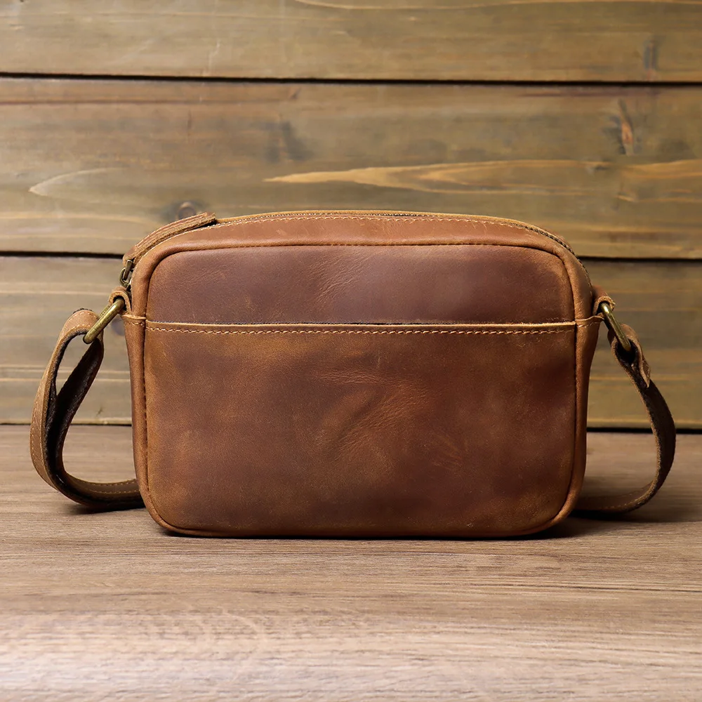 YH3247 Crazy Horse Leather Men's Shoulder Bag Retro Simple Head Layer Cowhide Leather Crossbody Bag