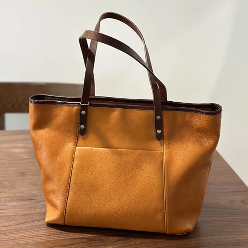 Shoulder big bag Shopping bag head layer cowhide bag 2024 Fall/winter leather women's bag Weekend trip shopping bag cowhide