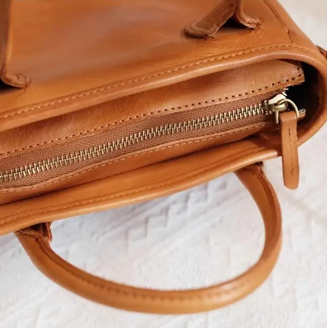 Genuine Leather Women Handbags Brown Small Square Crossbody Bag Female Portable Shoulder Plant Tanned Top Layer Cowhide Bags