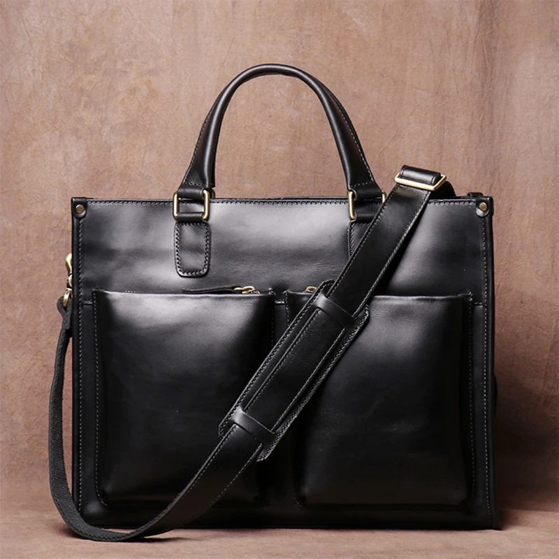 ZRCX Vintage Man Handbag Briefcase Men Shoulder Crazy Horse Genuine Leather Bags Brown Business Fashion 16 Inch Laptop Bag