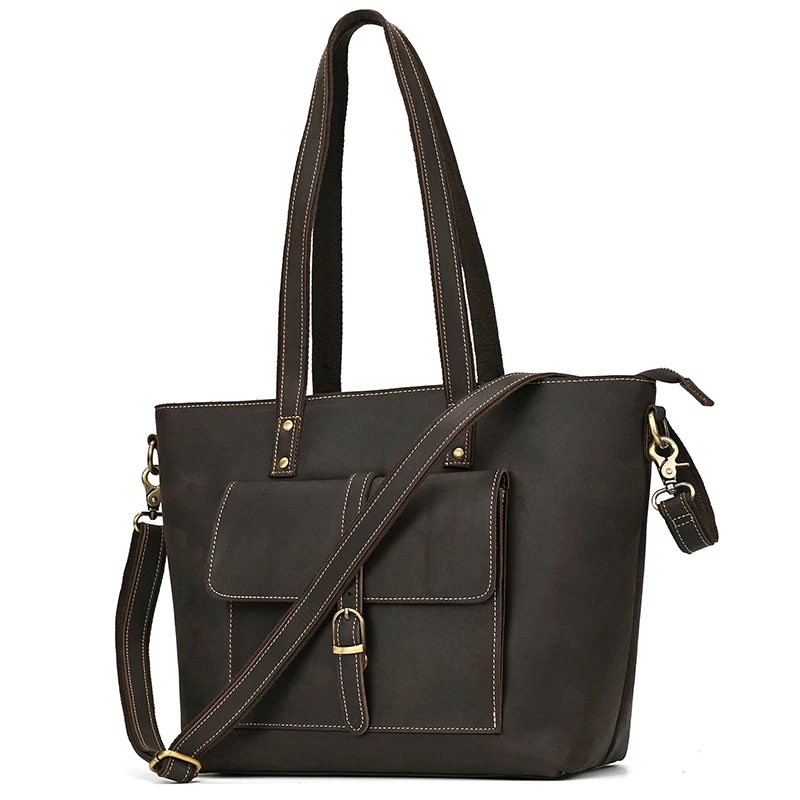 Luufan Genuine Leather Women��s Tote Big Capacity Daily Business Handbag 14 inch PC Bag Female Large Travel Shoulder Message Bag