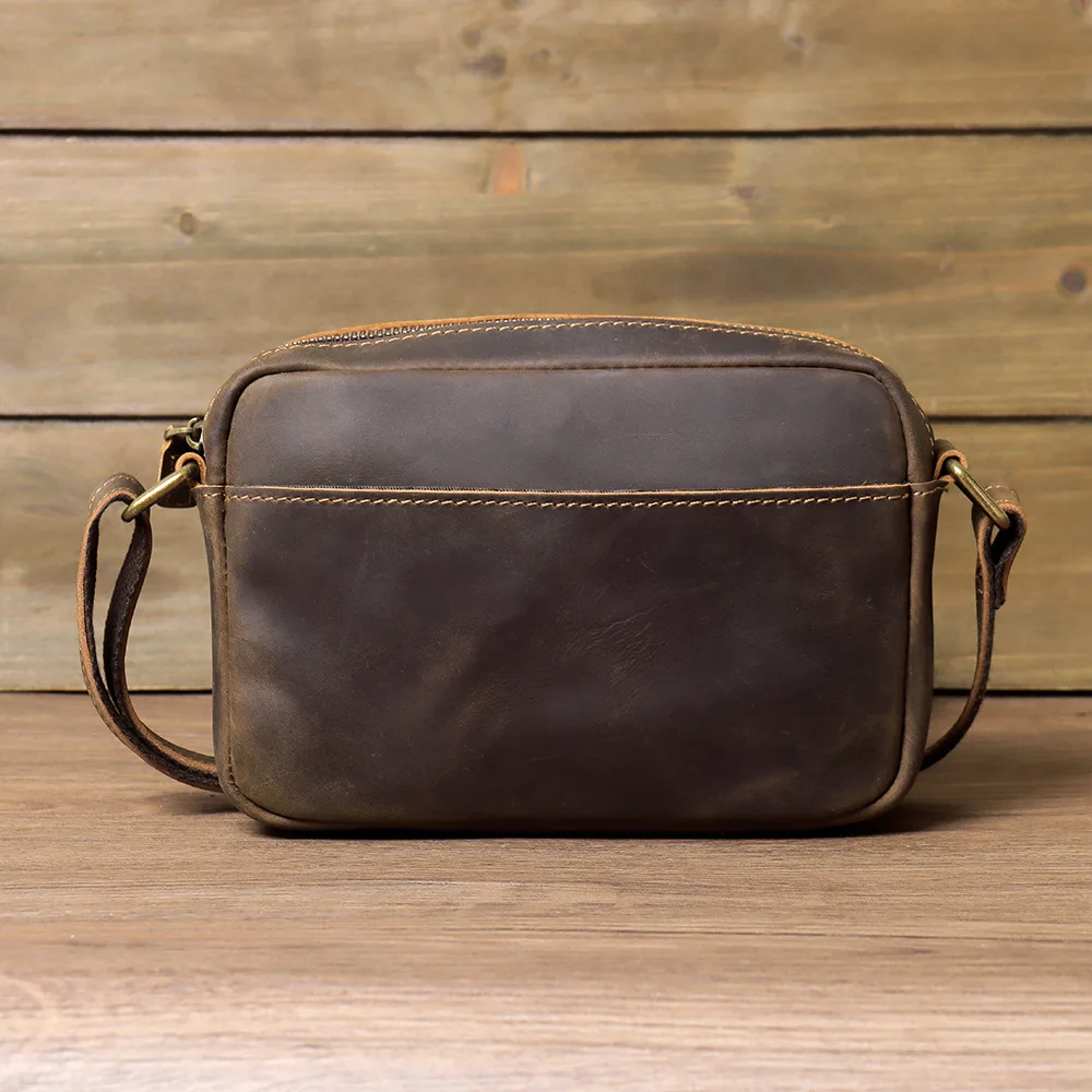 YH3247 Crazy Horse Leather Men's Shoulder Bag Retro Simple Head Layer Cowhide Leather Crossbody Bag