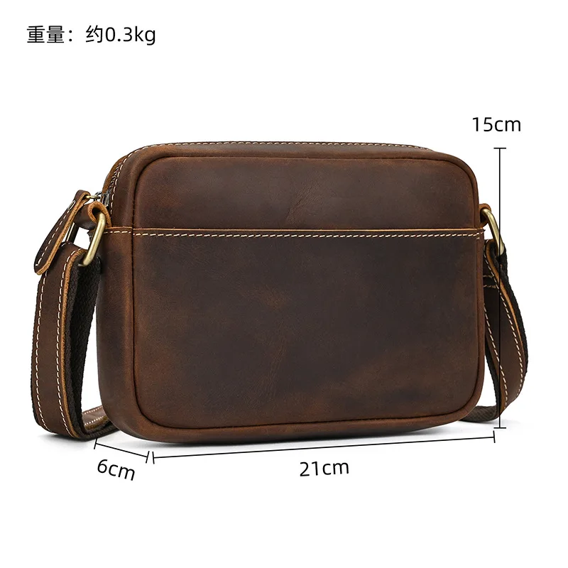 Men's Crazy Horse Leather One Shoulder Genuine Leather Retro Crossbody Bag First Layer Cowhide Casual Portable Small Bag Stylish