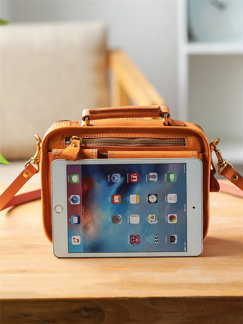 Fashion vintage natural genuine leather ladies small multi-pocket handbag organizer designer luxury real cowhide shoulder bag