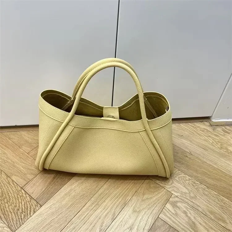 Simple Solid Soft PU Leather Large Capacity Woman Portable Basket Travel Tote Wide Shoulder Strap Crossbody Bags Matching Purse