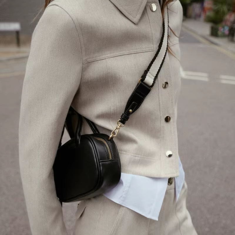 MINI TOPSTITCHED BAG, Wide Strap Women's Vintage Crossbody Bag, Ladies Luxury Design Handbags, Solid Color Small Shoulder Bag