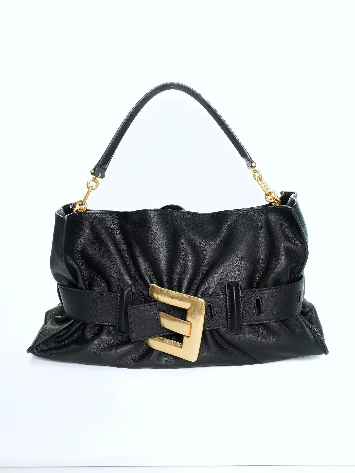 25 Summer Women's Soft Leather Pleated Shoulder Underarm Bag Simple Large Gold Buckle Commuter Leisure Fashion Hangbag