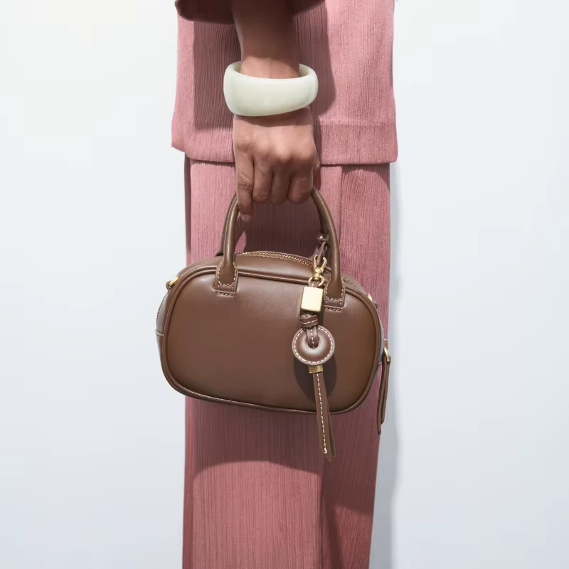 MINI TOPSTITCHED BAG, Wide Strap Women's Vintage Crossbody Bag, Ladies Luxury Design Handbags, Solid Color Small Shoulder Bag