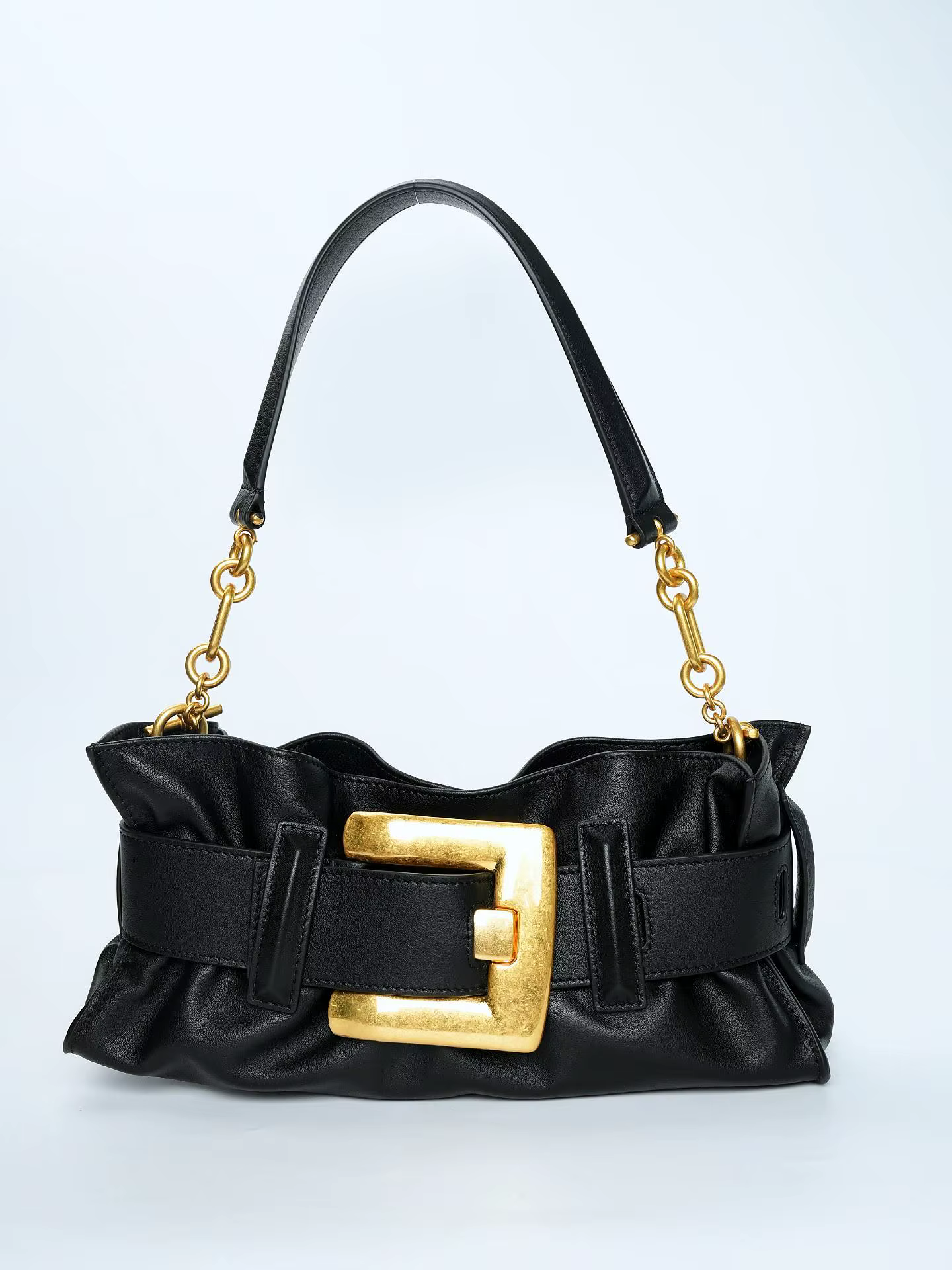 25 Summer Women's Soft Leather Pleated Shoulder Underarm Bag Simple Large Gold Buckle Commuter Leisure Fashion Hangbag