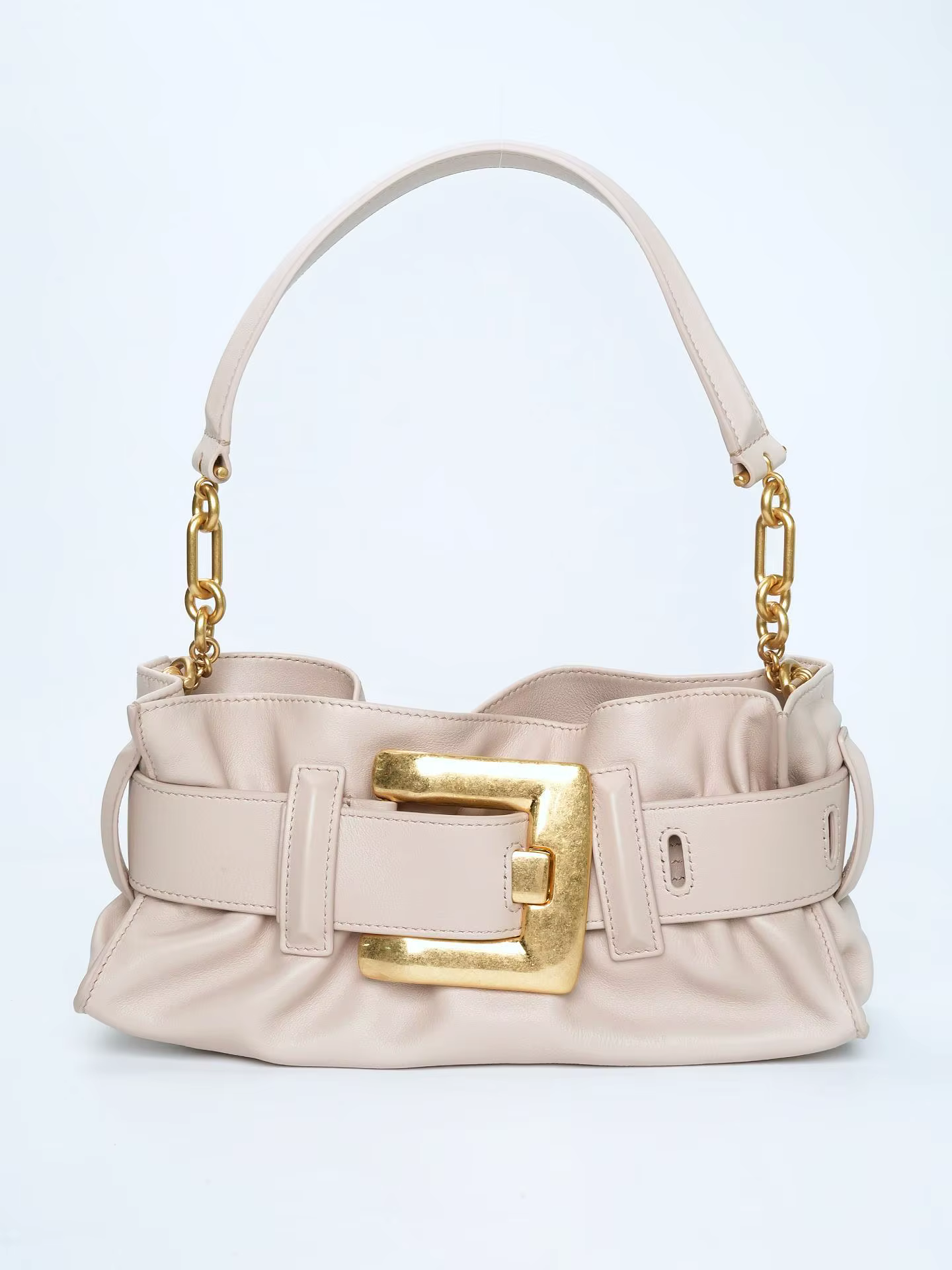 25 Summer Women's Soft Leather Pleated Shoulder Underarm Bag Simple Large Gold Buckle Commuter Leisure Fashion Hangbag
