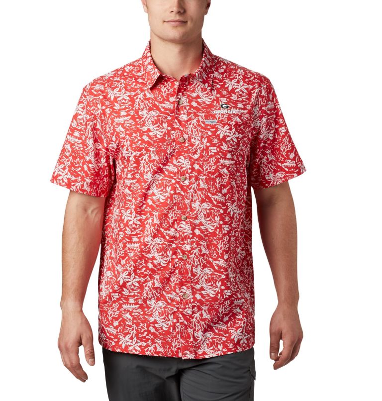Red Men's Collegiate PFG Fishing Shirts | QTMJWN-273 - Columbia Outlet Store