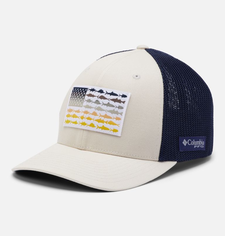 Navy Men's PFG Mesh Fish Flag Baseball Cap Hats | SUVJEK-584 - Columbia Outlet Store