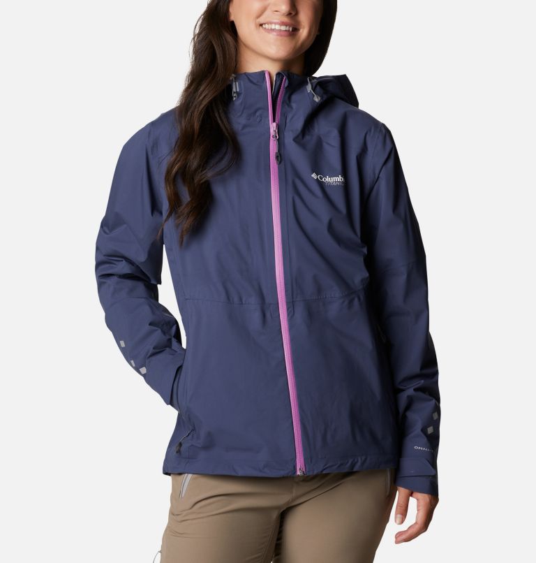 White Pink Blue Women's Titan Pass Rain Jacket | EAVQXZ-581 - Columbia Outlet Store