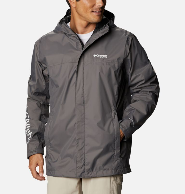 Black Grey Men's PFG Storm Rain Jacket | VQOZDK-576 - Columbia Outlet Store